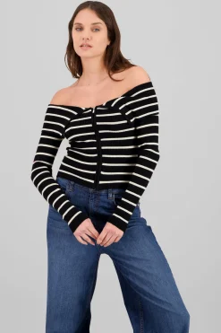 Sueter delgado rayas con cierre sin hombros