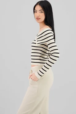 Sueter delgado rayas con cierre sin hombros