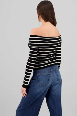 Sueter delgado rayas con cierre sin hombros