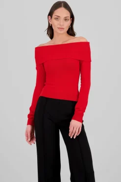 Sueter off shoulder tejido