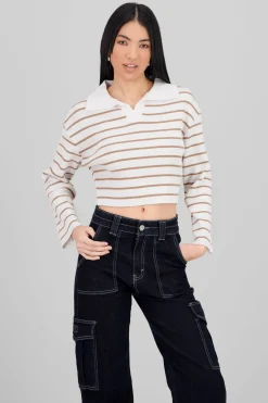 Sueter tejido cuello polo rayas