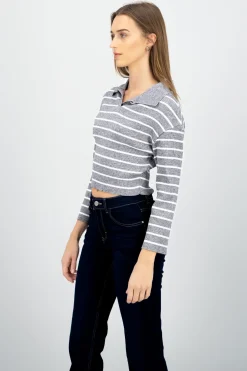 Sueter tejido cuello polo rayas