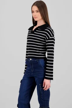 Sueter tejido cuello polo rayas