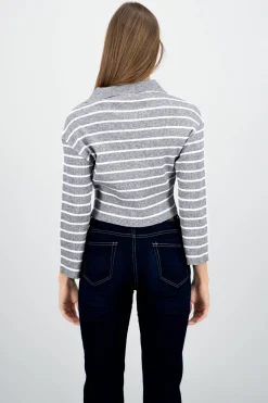 Sueter tejido cuello polo rayas