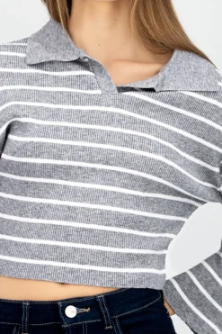 Sueter tejido cuello polo rayas