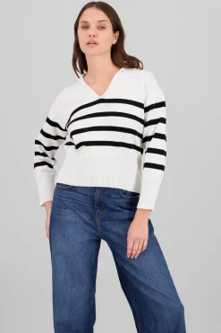 Suéter cuello polo rayas