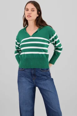 Suéter cuello polo rayas