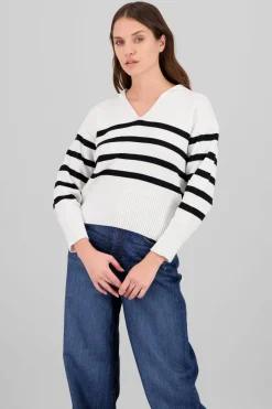 Suéter cuello polo rayas