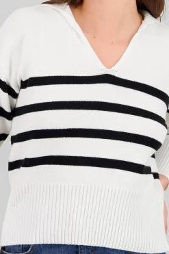 Suéter cuello polo rayas