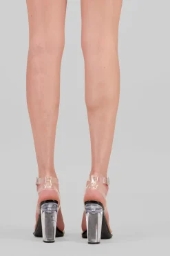 Tacón bloque tiras transparentes