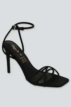 Tacón cuadrad tiras brillos mono color