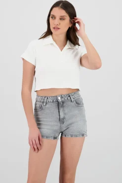 Top boxy rib con cuello polo