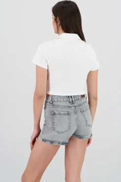 Top boxy rib con cuello polo