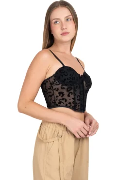 Top bustier mesh animal print