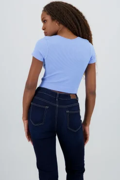 Top corto rib manga corta