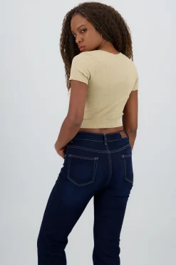 Top corto rib manga corta