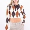 Top crop cuello tejido rombos
