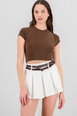 Top crop doble tela manga corta