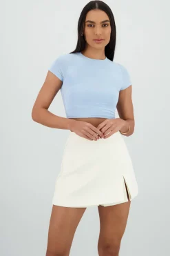 Top crop doble tela manga corta