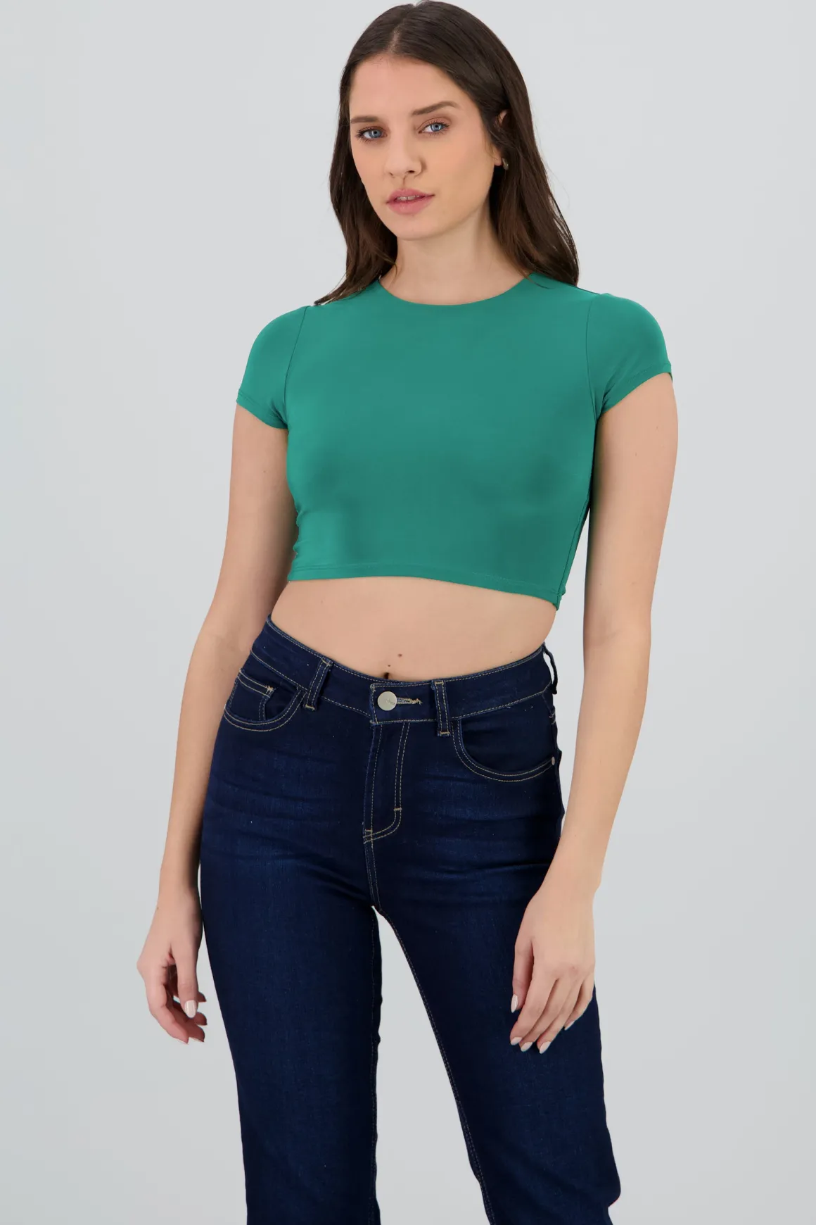 Top crop doble tela manga corta