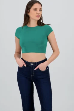 Top crop doble tela manga corta