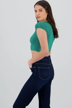 Top crop doble tela manga corta