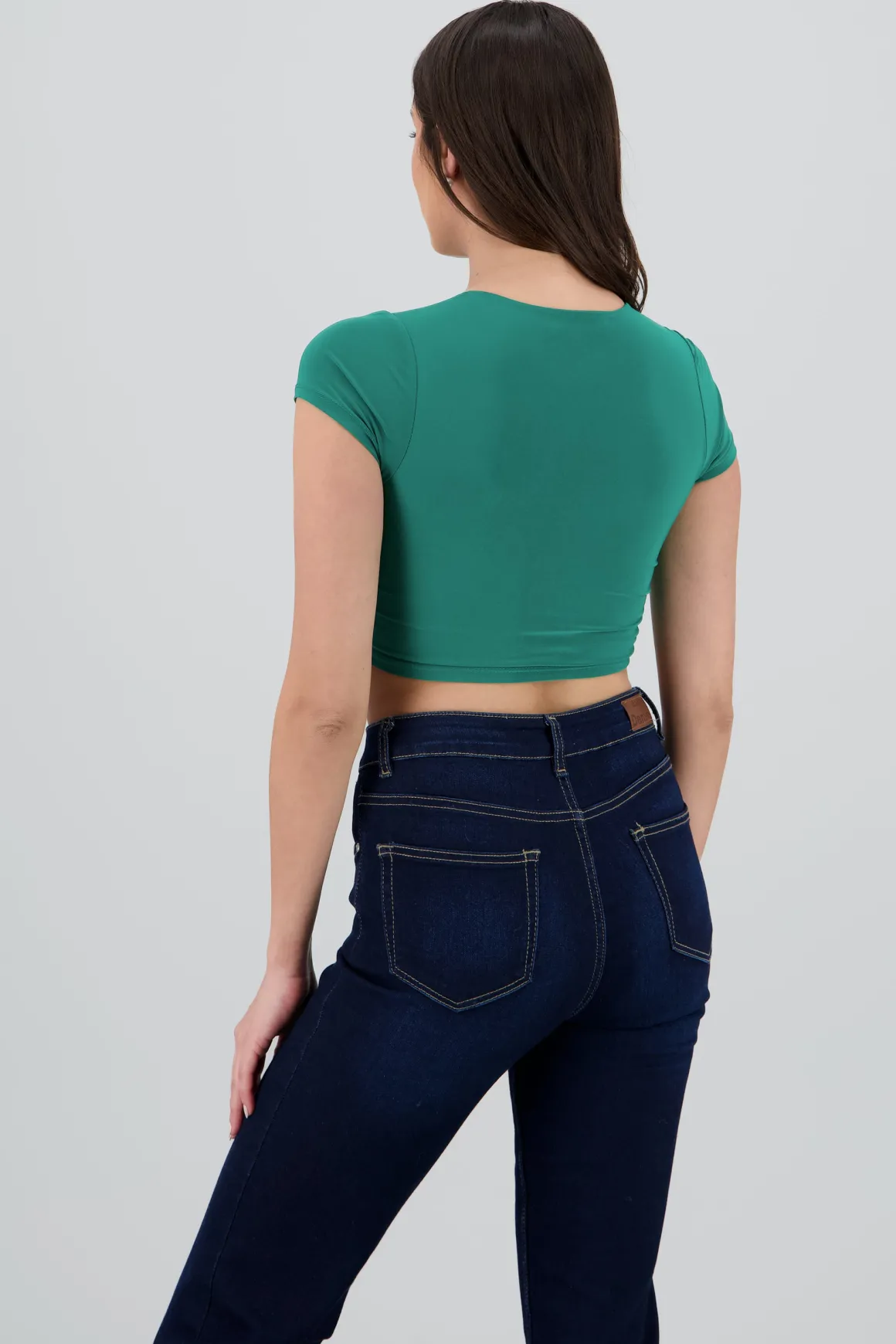 Top crop doble tela manga corta