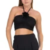 Top crop halter fruncido flor
