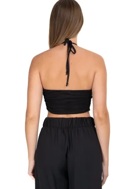 Top crop halter fruncido flor