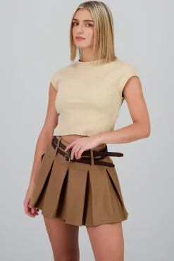 Top crop manga corta cuello redondo rib