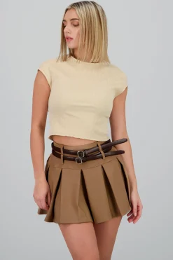 Top crop manga corta cuello redondo rib