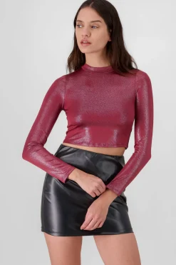 Top crop manga larga detalle brillos