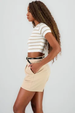 Top Crop Punto Manga Corta Rayas