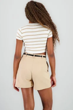 Top Crop Punto Manga Corta Rayas