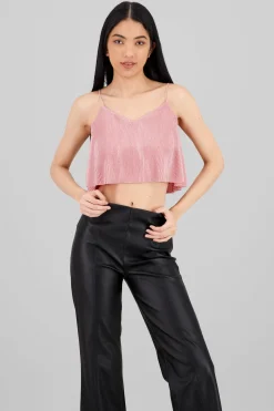 Top Crop Tejido Plisado Tirantes