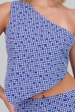 Top cuadros flores nudo