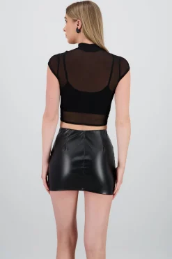 Top cuello alto de mesh liso