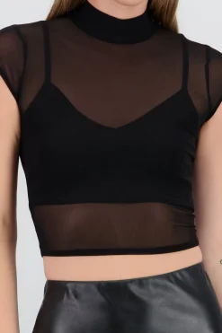 Top cuello alto de mesh liso