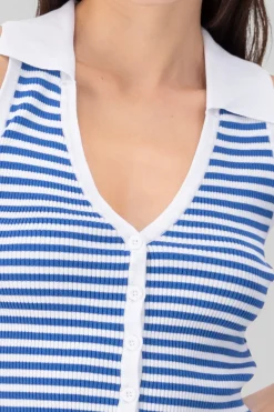 Top cuello polo rayas