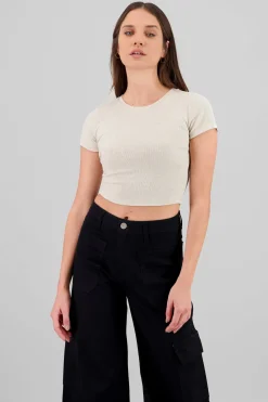 Top de manga corta liso textura