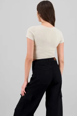 Top de manga corta liso textura