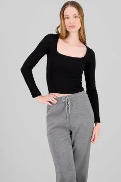 Top doble tela escote cuadrado manga larga