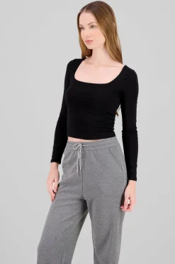 Top doble tela escote cuadrado manga larga