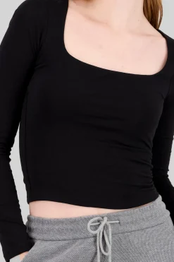 Top doble tela escote cuadrado manga larga