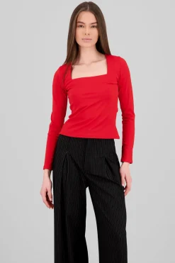 Top escote cuadrado manga larga doble tela