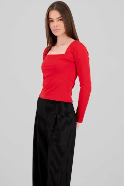 Top escote cuadrado manga larga doble tela