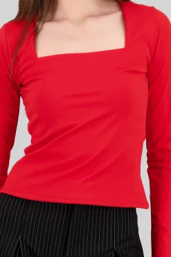 Top escote cuadrado manga larga doble tela