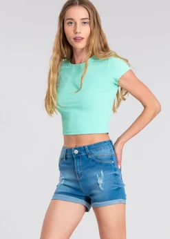 Top manga corta acanalado