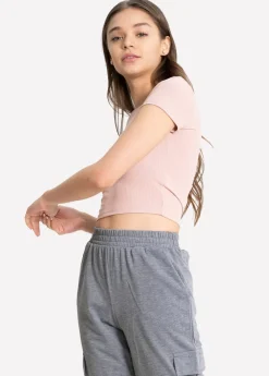 Top manga corta acanalado