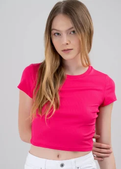 Top manga corta acanalado